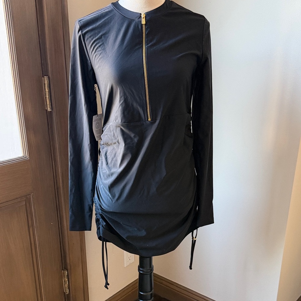 MOTT50 NWT Black Swim SPF50 Dress Coverup (Rash guard) w/ Gold Accents Size M